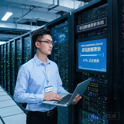 技术主管张明在服务器机房检查欧冠数据更新系统